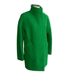 J. Crew‎ Double Cloth Coat Bright Green Funnel Neck Wool Blend Size 2